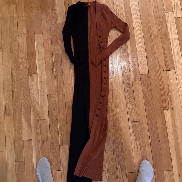 Staud Shoko Colorblocked Midi-Dress XS in tan and black - Picture 3 of 6